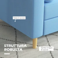 HOMCOM Divano 3 Posti in Tessuto con 2 Cuscini a Cilindro, 180x81x83cm, Azzurro(m-6)