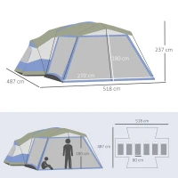 Outsunny Camping Zelt 6-8 Personen Zelt Familienzelt mit Vorraum 2 Fenster Kuppelzelt Kunstleder3000mm für Trekking Festival Glasfaser Blau 518 x 487 x 237 cm(m-3)
