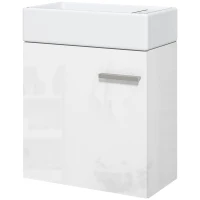 HOMCOM Mueble de Baño con Lavabo de Pared con Puerta con Cierre Suave y Armario 40x23x50 cm Blanco Brillante(m-10)