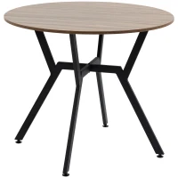 HOMCOM Mesa de Comedor Redonda de Estilo Industrial con Encimera de Madera y Marco de Acero Ø90x76 cm Marrón(m-11)
