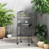 PawHut Bird Cage Budgie Cages for Finch Canary Parakeet with Stand Wheels Slide-out Tray Accessories Storage Shelf, Black(m-10)