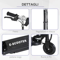 HOMCOM Monopattino Elettrico per Bambini Pieghevole da 120W, Velocità Max 12km/h e Portata 50kg, 74x36x82.5-92.5 cm, Nero(m-6)