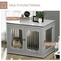 PawHut Dog Crate End Table Furniture Style Dog Cage w/ Three Doors, Locks and Latches - Grey(m-5)