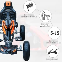 HOMCOM Kart à pédales Go-Kart Enfants 122L x 60l x 70H cm Ø Roues 29 cm siège Ergonomique Orange Noir(m-6)