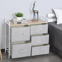 HOMCOM 5 Drawer Linen Basket Storage Unit Home Organisation w/ Shelf Handles Metal Frame Adjustable Feet Hallway Home Dresser Grey(m-13)