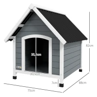 PawHut Casa para Perros Medianos 75x88x82 cm con Techo Ondulado Base Elevada y Suelo Desmontable Gris(m-3)