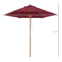 Outsunny Parasol de Jardin en  Bois Rouge Ø2.5 m x 2.25 m(m-3)