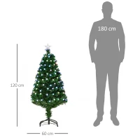 HOMCOM Sapin de Noël Artificiel Lumineux 120H cm Fibre Optique LED 130 Ampoules Multicolores 130 Branches étoile Sommet Brillante Vert(m-3)