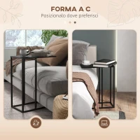 HOMCOM Tavolino da Salotto Alto e Industriale a forma di C in Acciaio, 46x26x60 cm, Nero(m-5)