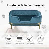 PawHut Divano per Cani e Gatti Imbottito in Velluto con Base in Metallo, 63.5x43x24.5cm(m-7)