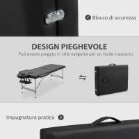 HOMCOM Lettino per Massaggio Portatile e Pieghevole con Altezza Regolabile e Seduta Imbottita, 186x71x62-83 cm, Nero(m-6)