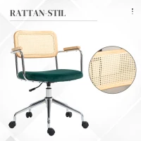 HOMCOM Bürostuhl, Boho-Design, Holzarmlehnen, drehbar, verstellbar, bis 120 kg, Stahl, Grün(m-4)