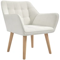 HOMCOM Accent Chair, Arm Chair with Wide Arms, Slanted Back, Thick Padding and Rubber Wooden Legs for Living Room, Cream White(m-11)