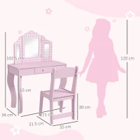 AIYAPLAY Kids Dressing Table Sets with Stool and Tri-Fold Mirror, Drawer for Playroom, Bedroom - Pink(m-3)