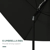 Outsunny 2 x 3(m) Garden Parasol Umbrella, Rectangular Outdoor Market Umbrella Sun Shade with Crank & Push Button Tilt, 6 Ribs, Aluminium Pole, Black(m-6)