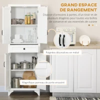 HOMCOM Buffet haut armoire de cuisine 4 portes 2 placards et 1 tiroir central hauteur 170 cm avec étagère réglable blanc(m-4)