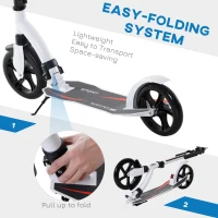 HOMCOM Foldable Kick Scooter with Double Shock Absorption and Big Wheels, Height Adjustable Aluminium Frame Big Wheel Scooter for 14+ Teens Adult - White(m-5)