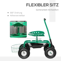 Outsunny Gartenwagen mit Rollsitz bis 150 kg mit Ablage Korb für kleine Gartengeräte Werkstattwagen fahrbar Gartensitz Richtung steuerbar Sitzhöhe 46-59 cm höhenverstellbar Metall Gummi Grün(m-5)
