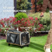 PawHut 4 in 1 Pet Carrier On Wheels for Cats, Miniature Dogs with Telescopic Handle, Storage, Grey(m-7)