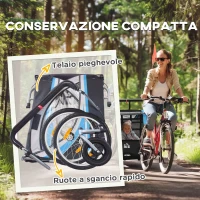 HOMCOM Rimorchio Bici per Bambini e Passeggino 2 in 1 con Cintura,  Tasche e Bandierina, Blu(m-6)