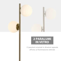 HOMCOM Lampada da Terra con 2 Paralumi a Sfera e Interruttore a Pedale, 35x35x165cm, Oro e Bianco(m-4)