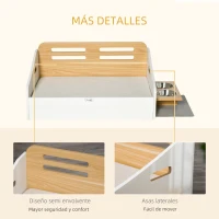 PawHut Cama de Madera para Perros Gatos Cama para Mascotas con Comedero 2 Cuencos Cojín Acolchado y Asas Huecas 100x56x39 cm Roble y Blanco(m-6)