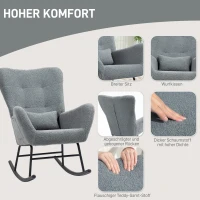 HOMCOM Schommelstoel, Pluizige Bekleding, Lendekussen, Antislip, Tot 120 kg, Grijs(m-5)
