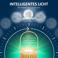 Outsunny Solar-Außenleuchte, 3 Helligkeitsstufen, Automatikbetrieb, Bambusschirm, Ø18,5 x 22 cm(m-6)