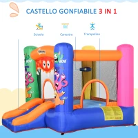 Outsunny Casa Gioco Castello Gonfiabile Gigante per Bambini 3-8 anni Trampolino Rimbalzante Colorato con Scivolo e Canestro 250cmx180cmx175cm(m-4)