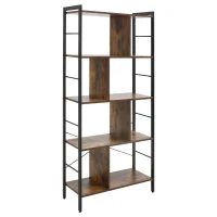 HOMCOM Industrial Storage Unit, 5 Tiers Bookcase with Open Compartments for Office Living Room, Bedroom, Rustic Brown and Black(m-1)