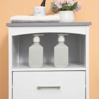 kleankin Badezimmerschrank Freistehender Badkommode Bademöbel Badschrank Schrank mit Schublade Weiß+Grau 40 x 33 x 80 cm(m-7)