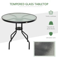 Outsunny Table Ronde Bistro de Jardin dim. Ø 80 x 72H cm Espace Installation Parasol Acier époxy Noir Plateau Verre trempé(m-5)