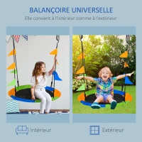 Outsunny Balançoire nid d'oiseau Ronde balançoire Panier Ø 100 cm pour enfant et adulte 2 Anneaux Inclus Poids max. 80 kg métal époxy PP Oxford Haute densité Drapeaux Multicolores(m-7)