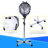 HOMCOM Sèche-cheveux professionnel sur pied casque séchoir pro. 1180 W grand confort hauteur réglable minuterie 60 min. 65L x 65l x 115-165H cm blanc noir(m-6)