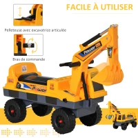 HOMCOM Porteur Enfant tractopelle 2-3 Ans Pelleteuse articulée avec Pince Incluse Effets sonores Lumineux PP Jaune(m-4)