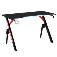 HOMCOM 1.2m Gaming Desk w/ RGB Light Steel Frame | Racing Style Computer Table w/ Cup Holder Headphone Cable Management | Study Workstation Home Bedroom - Black(m-1)