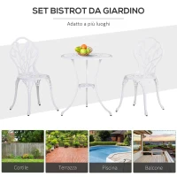 Outsunny Set da Giardino 3 Pezzi in Alluminio con 2 Sedie 42.5x47.5x89 cm e Tavolino Rotondo Ø60x67 cm, Bianco(m-7)