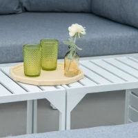 Outsunny Gartenmöbel-Set für 5 Personen, Sonneninsel, Gartensofa mit Baldachin, inkl. Kissen, Weiß + Grau(m-8)