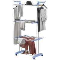 HOMCOM Stendibiancheria Pieghevole a 4 Livelli con Ali Girevoli e 4 Ruote, in Acciaio e PP, 73x64x177 cm, Bianco e Argento(m-10)