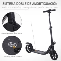 HOMCOM Patinete Plegable para Adultos y Niños +14 años Scooter Ligero con Manillar Altura Ajustable Tipo Monopatín con Freno Grandes Ruedas Ø200 mm Amortiguador Aluminio Carga 100 kg Negro(m-7)