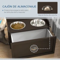 PawHut Comedero Elevado para Perros Grandes con 2 Cuencos de 2000 ml de Acero Inoxidable y 1 Cajón 63x30x36 cm Marrón(m-5)