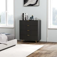 HOMCOM Elegant Four-Drawer Bedside Table - Black(m-10)