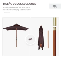 Outsunny Sombrilla de Jardín 3x3x3 m con Doble Techo Sistema de Polea Impermeable para Terraza Balcón Exterior Marrón(m-7)