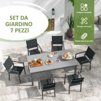 Outsunny Set da Giardino 7 Pezzi in Alluminio con 6 Sedie Pieghevoli e Tavolo Allungabile, Grigio e Nero(m-6)