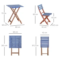 Outsunny Ensemble bistro de jardin 3 pièces avec 1 table et 2 chaises pliantes en bois de pin - bleu(m-3)