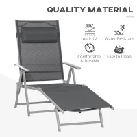 Outsunny Steel Fabric Sun Lounger Outdoor Folding Chaise Lounge Chair Recliner with Portable Design & 7 Adjustable Backrest Positions - Dark Grey(m-4)