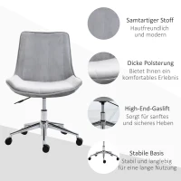 HOMCOM Bürostuhl Schreibtischstuhl Drehstuhl drehbar Höhenverstellbar 360°, Samtstoff, Grau, 52,5 x 60 x 82-91 cm(m-7)