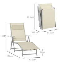 Outsunny Steel Fabric Sun Lounger Outdoor Folding Chaise Lounge Chair Recliner with Portable Design & 7 Adjustable Backrest Positions - Beige(m-3)