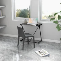HOMCOM Escritorio Mesa de Ordenador 80x50x75 cm con Encimera de Vidrio Templado y Patas de Metal Carga 80 kg Estilo Moderno para Oficina Estudio Dormitorio Negro(m-2)