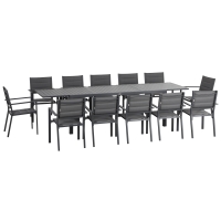 Outsunny Salon de jardin en aluminium et textilène table extensible 8/12 personnes 12 chaises empilables gris